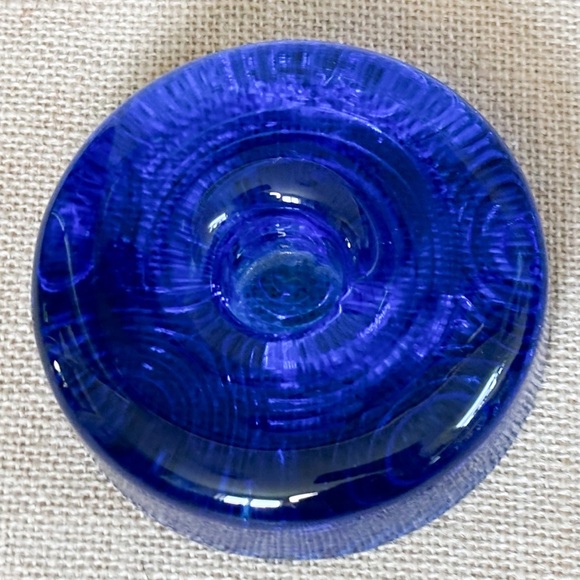 Cobalt Blue Round Art Glass Puck Candle Holder Paperweight Textured Base Vibrant - Picture 2 of 4